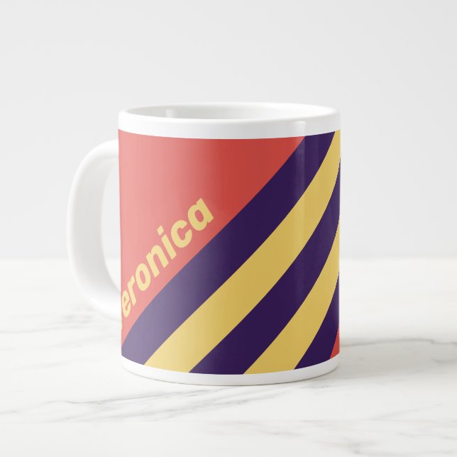 Retro Surf Sunset Stripes with Name Jumbo-Tasse (Vorderseite Links)