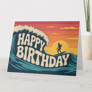 Retro-Surf-Thema "Happy Birthday"-Illustration Karte