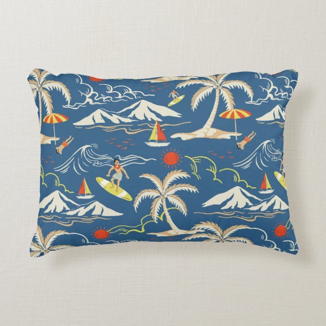 Retro Surf Tropical Pattern Dekokissen (Vorderseite)