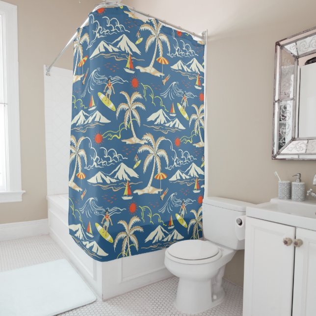Retro Surf Tropical Pattern Duschvorhang (Beispiel)