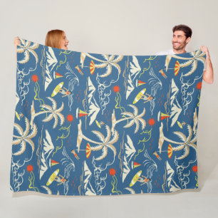 Retro Surf Tropical Pattern Fleecedecke