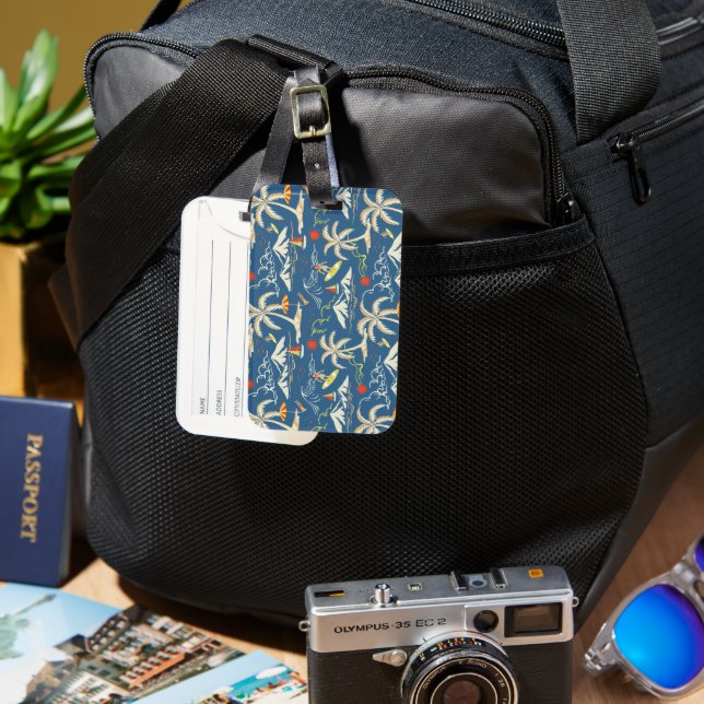 Retro Surf Tropical Pattern Gepäckanhänger (Vorderseite & Rückseite)