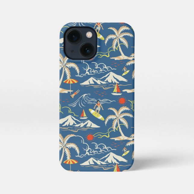 Retro Surf Tropical Pattern iPhone Hülle (Rückseite)