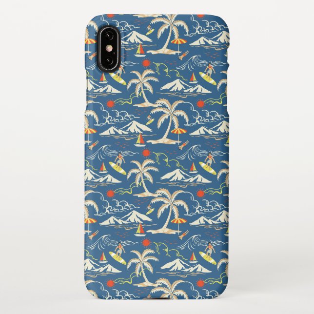 Retro Surf Tropical Pattern iPhone Hülle (Rückseite)