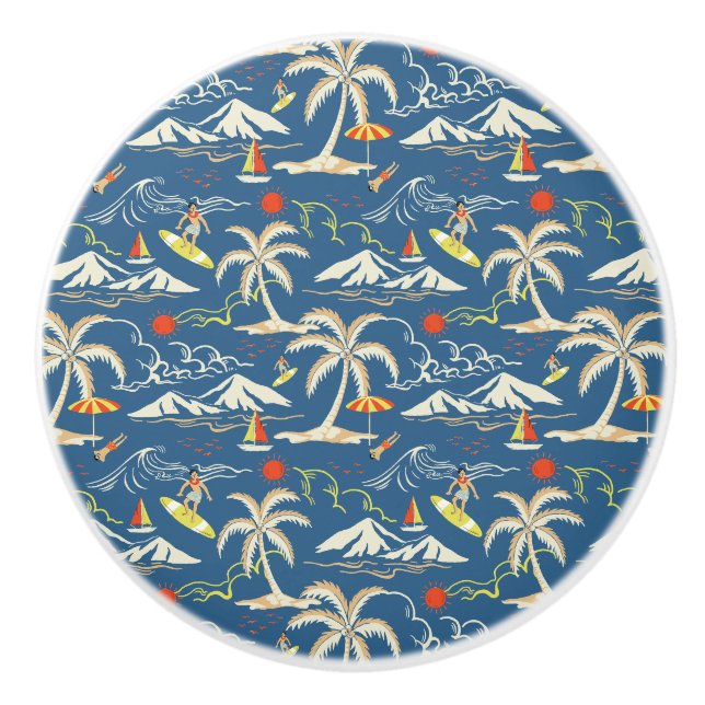 Retro Surf Tropical Pattern Keramikknauf (Vorderseite)