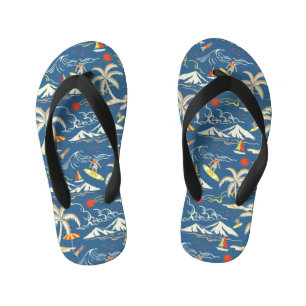 Retro Surf Tropical Pattern Kinderbadesandalen