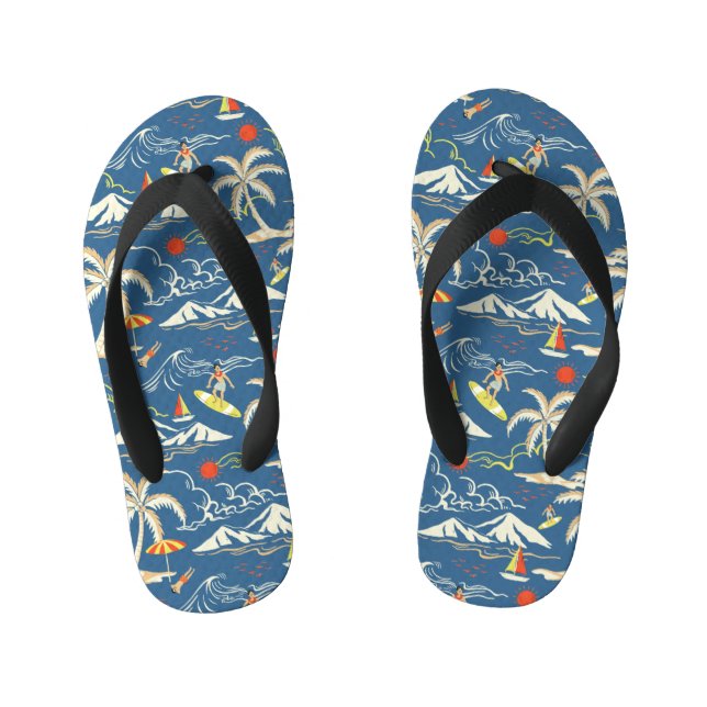 Retro Surf Tropical Pattern Kinderbadesandalen (Fußbett)