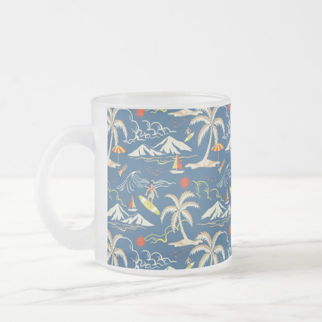 Retro Surf Tropical Pattern Mattglastasse (Links)