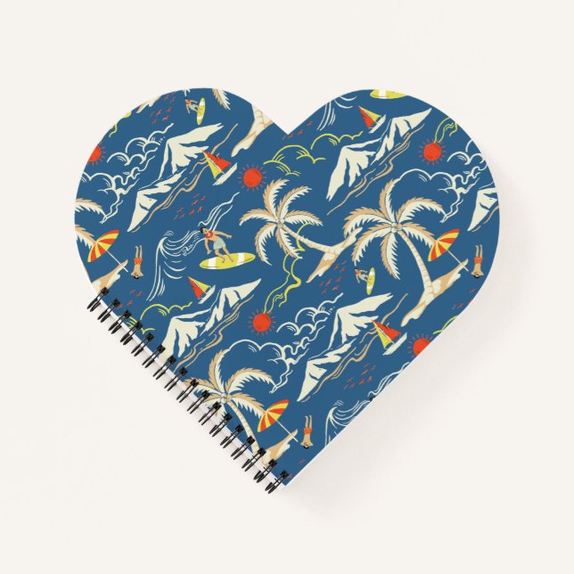 Retro Surf Tropical Pattern Notizbuch (Vorderseite)