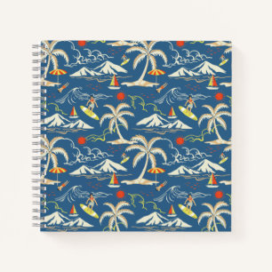 Retro Surf Tropical Pattern Notizbuch