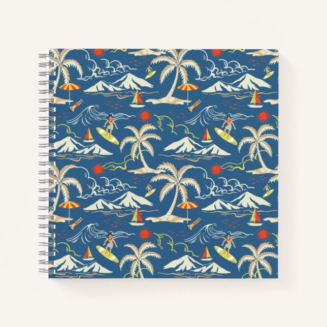 Retro Surf Tropical Pattern Notizbuch (Vorderseite)