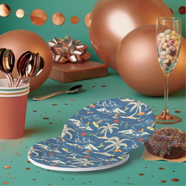 Retro Surf Tropical Pattern Pappteller (Multi)