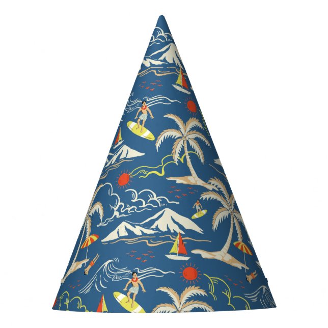 Retro Surf Tropical Pattern Partyhütchen (Vorderseite)