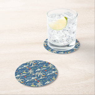 Retro Surf Tropical Pattern Runder Pappuntersetzer