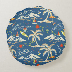 Retro Surf Tropical Pattern Rundes Kissen