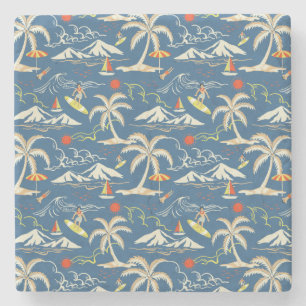 Retro Surf Tropical Pattern Steinuntersetzer