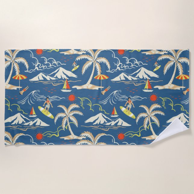 Retro Surf Tropical Pattern Strandtuch (Vorderseite)