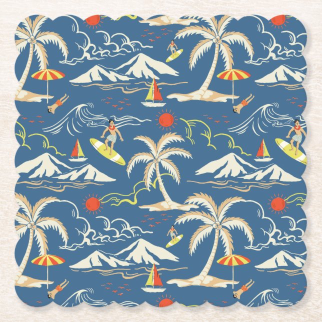 Retro Surf Tropical Pattern Untersetzer (Vorderseite)