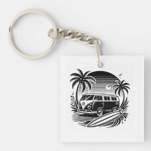 Retro Surf Van & Palm Trees Design Schlüsselanhäng Schlüsselanhänger