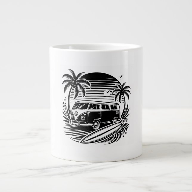 Retro Surf Van & Palm Trees Design Spezielle Tasse (Vorderseite)