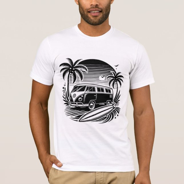 Retro Surf Van & Palm Trees Design T - Shirt (Vorderseite)