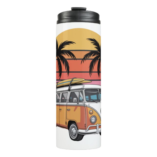 Retro Surf Van Sunset Vibes Thermosbecher (Vorderseite)