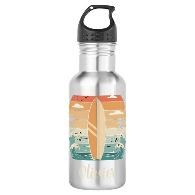Retro Surf Vibes - Surfboard & Waves Edelstahlflasche (Vorderseite)