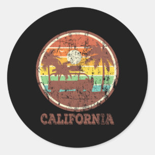 Retro-Surf-Vintage-Sonnenuntergang-Van-Surfer-Dist Runder Aufkleber