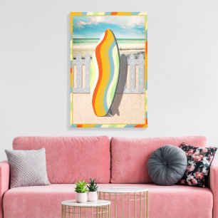 Retro Surfboard Beach Coast Scene Design Leinwanddruck