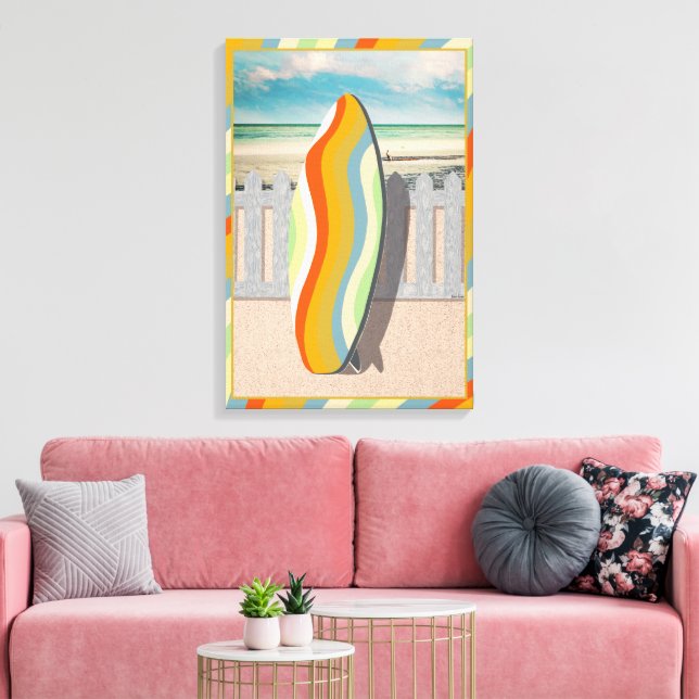 Retro Surfboard Beach Coast Scene Design Leinwanddruck (Insitu (Wohnzimmer))