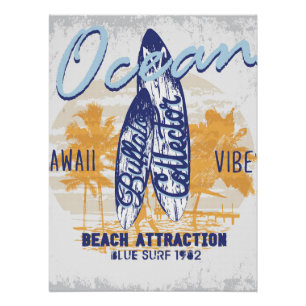 Retro Surfboard Designstrand Poster