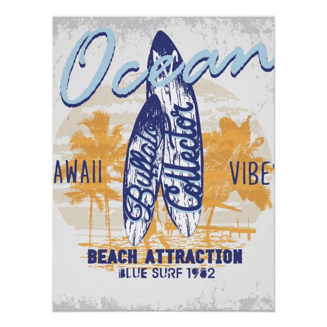 Retro Surfboard Designstrand Poster (Vorderseite)
