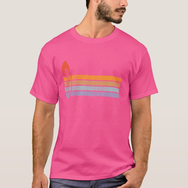 Retro Surfboard Sunset Palm Tree Beach Surfer T-Shirt (Vorderseite)