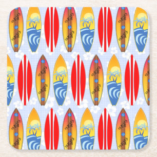 Retro-Surfboards Hellblauer Hibiskus Rechteckiger Pappuntersetzer