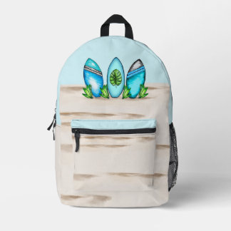 Retro-Surfboards im Sand Bedruckter Rucksack