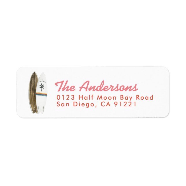 Retro-Surfboards Pink Rücksendeadress-Etikett (Vorne)