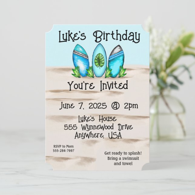 Retro-Surfbretter Einladung (Stehend Vorderseite)