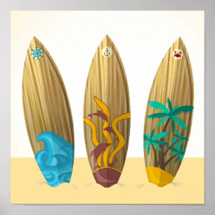 Retro Surfbretter Sun Surf Sand Poster