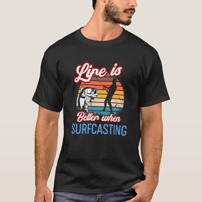Retro Surfcasting Fischen beim Surfen T-Shirt (Vorderseite)
