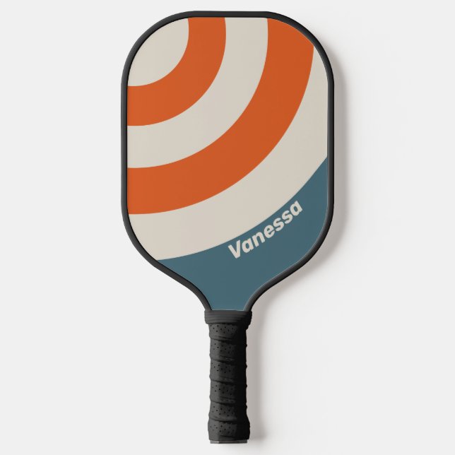 Retro SurfCircle Streifen mit Namen Pickleball Schläger (Vorderseite)