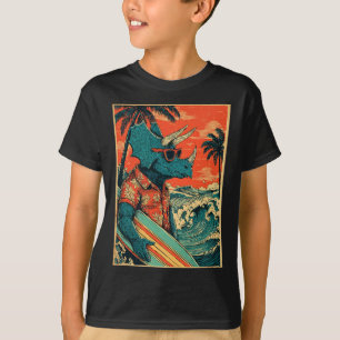 Retro Surfen Dinosaurier Hawaii Sommer Triceratops T-Shirt