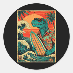 Retro Surfen Tyrannosaurus Hawaiianischer Sommer D Runder Aufkleber