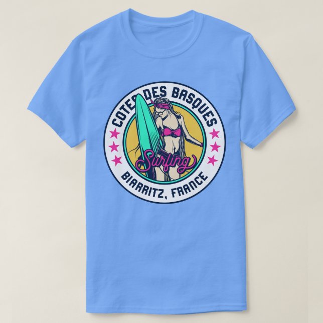 Retro Surfer Babe Abzeichen Cotes des Basques Biar T-Shirt (Design vorne)