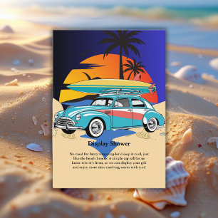 Retro Surfer Car Babydusche Begleitkarte