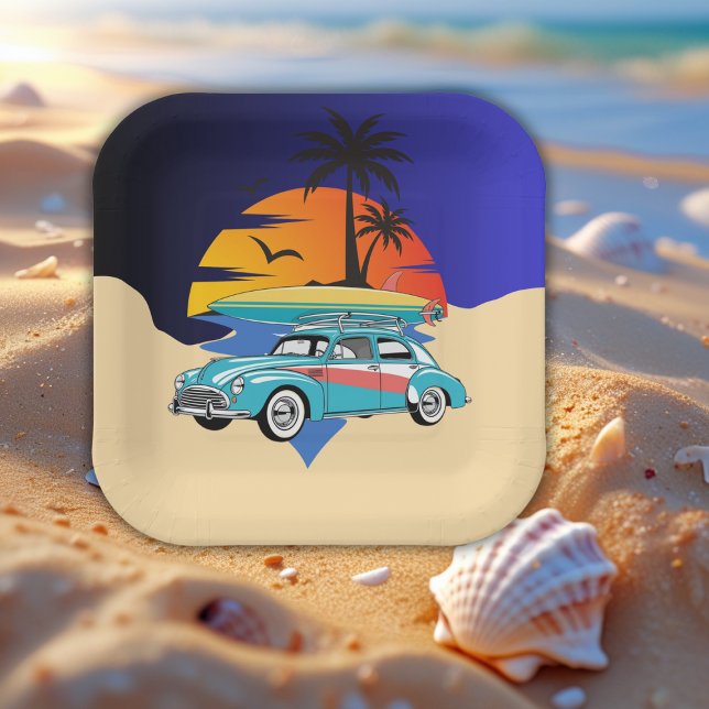 Retro Surfer Car Babydusche Pappteller (Von Creator hochgeladen)