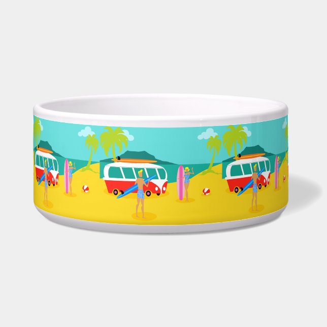 Retro Surfer Couple Keramik Pet Bowl Napf (Vorderseite)