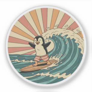 Retro Surfer Penguin - Vintager Sommer Beach Vibe Aufkleber