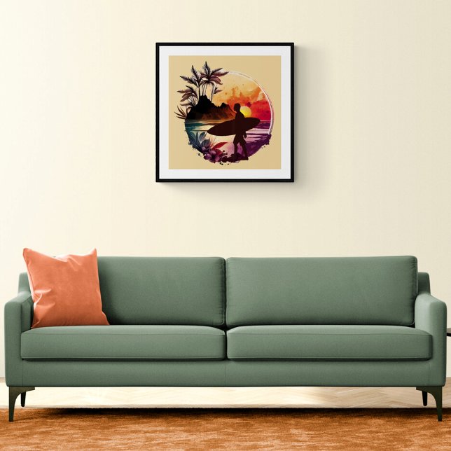Retro Surfer Sunset Beach Poster (Von Creator hochgeladen)