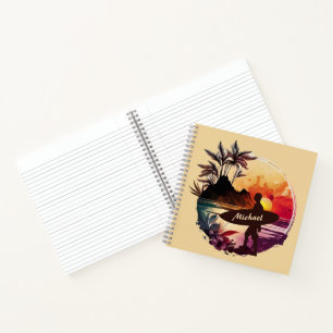 Retro Surfer Sunset Beach Spirituosen Notebook Notizbuch