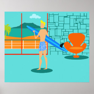 Retro Surfer Typ Poster
